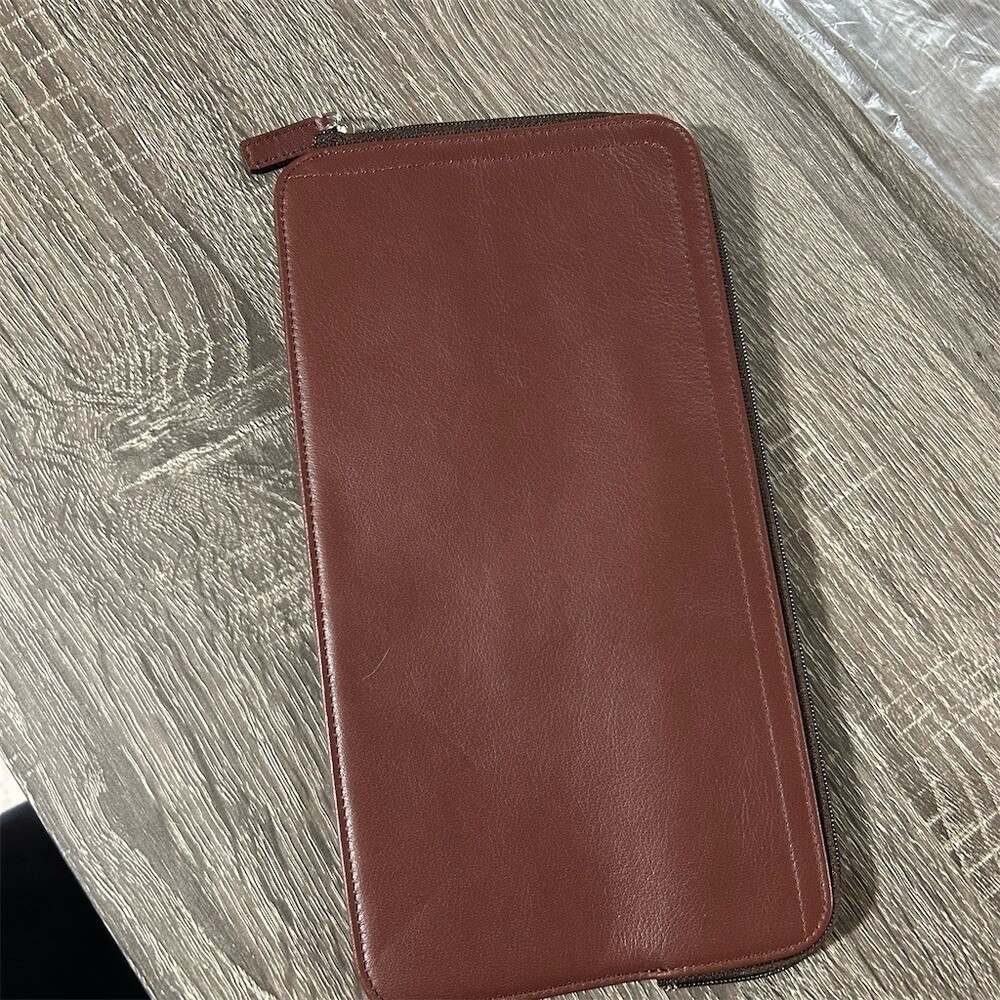 Levenger Brown Zip-Around Portfolio Organizer Document Holder Card Slots